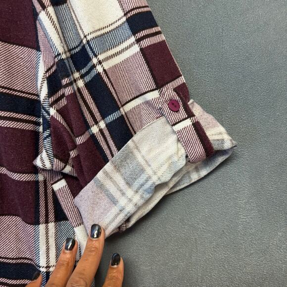 Eden & Olivia 1X Plaid Button Front Tunic Top Burgundy Navy Soft Stretch Country - Picture 9 of 11